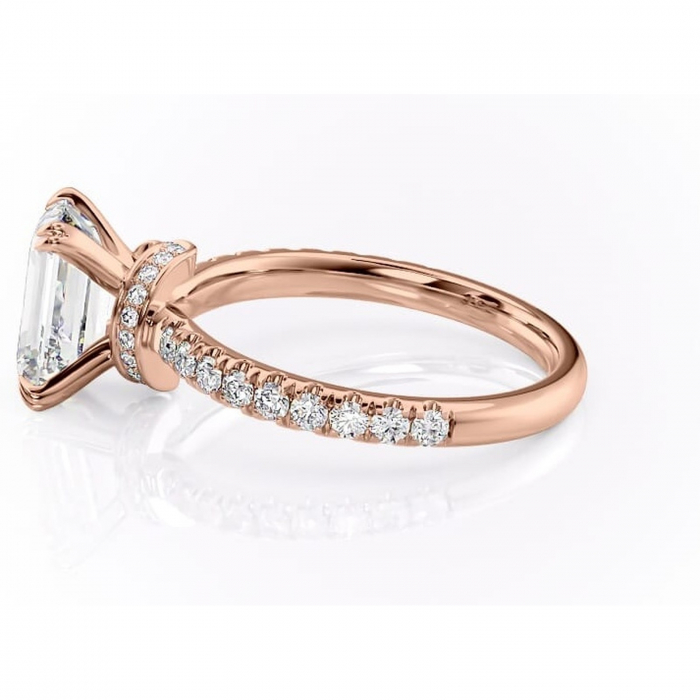 Inel de logodnă Vivienne din aur Rose 14kt cu moissanite tăietură smarald – Montură pavé rafinată pentru profil înalt | Personalizează și configurează gratuit online [6]