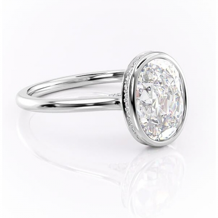 Inel de logodnă Wisteria din aur Alb 14kt cu moissanite tăietură ovală – Solitar rafinată pentru profil înalt | Personalizează și configurează gratuit online [1]