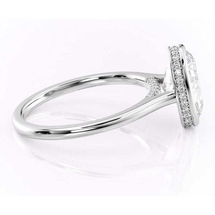 Inel de logodnă Wisteria din aur Alb 14kt cu moissanite tăietură ovală – Solitar rafinată pentru profil înalt | Personalizează și configurează gratuit online [2]