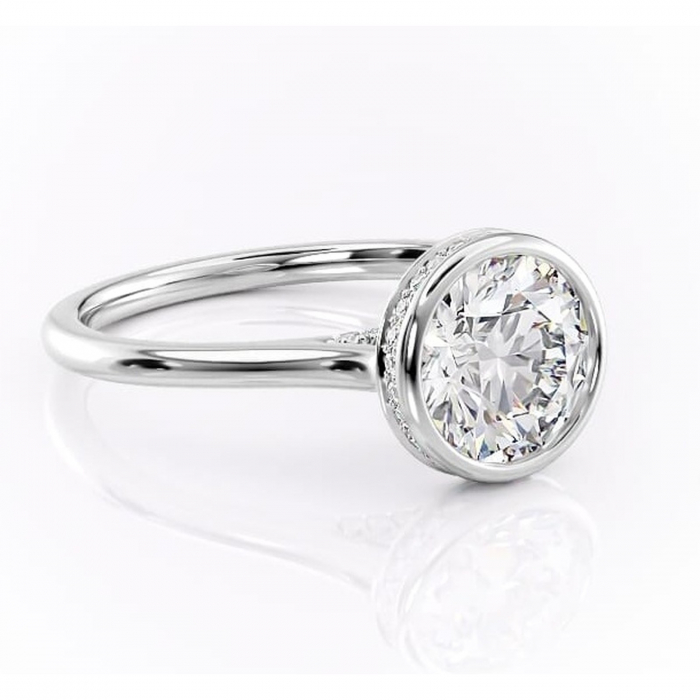 Inel de logodnă Wisteria din aur Alb 14kt cu moissanite tăietură rotundă – Solitar rafinată pentru profil înalt | Personalizează și configurează gratuit online [1]