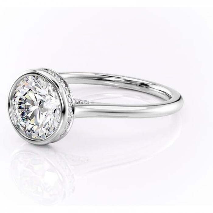 Inel de logodnă Wisteria din aur Alb 14kt cu moissanite tăietură rotundă – Solitar rafinată pentru profil înalt | Personalizează și configurează gratuit online [7]