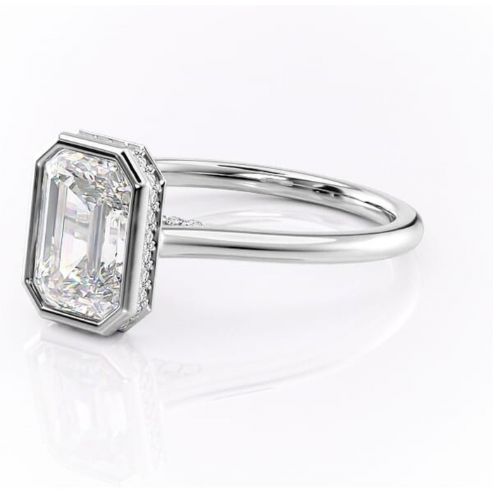 Inel de logodnă Wisteria din aur Alb 14kt cu moissanite tăietură smarald – Solitar rafinată pentru profil înalt | Personalizează și configurează gratuit online [7]