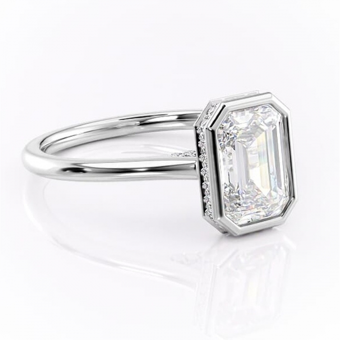 Inel de logodnă Wisteria din aur Alb 14kt cu moissanite tăietură smarald – Solitar rafinată pentru profil înalt | Personalizează și configurează gratuit online [1]