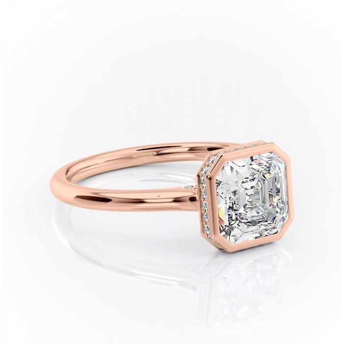 Inel de logodnă Wisteria din aur Rose 14kt cu moissanite tăietură asscher – Solitar rafinată pentru profil înalt | Personalizează și configurează gratuit online [1]