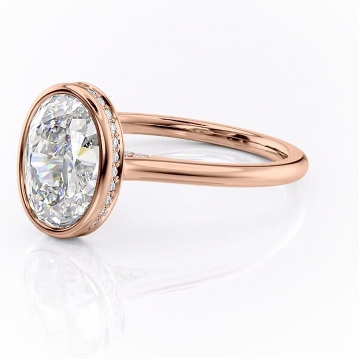 Inel de logodnă Wisteria din aur Rose 14kt cu moissanite tăietură ovală – Solitar rafinată pentru profil înalt | Personalizează și configurează gratuit online [7]