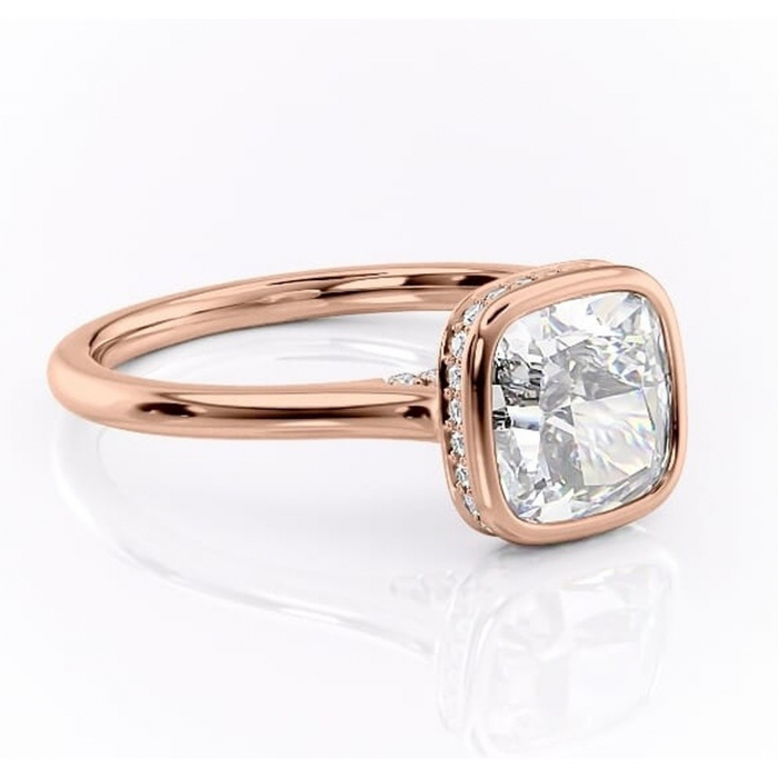 Inel de logodnă Wisteria din aur Rose 14kt cu moissanite tăietură pernă – Solitar rafinată pentru profil înalt | Personalizează și configurează gratuit online [1]