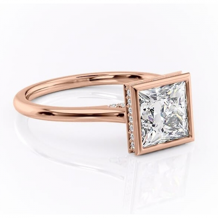 Inel de logodnă Wisteria din aur Rose 14kt cu moissanite tăietură princess – Solitar rafinată pentru profil înalt | Personalizează și configurează gratuit online [1]