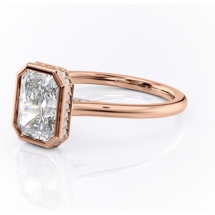 Inel de logodnă Wisteria din aur Rose 18kt cu moissanite tăietură radiantă – Solitar rafinată pentru profil înalt | Personalizează și configurează gratuit online [7]