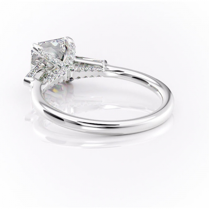 Inel de logodnă Ysella din aur Alb 14kt cu moissanite tăietură asscher – Montură cu trei pietre rafinată pentru profil înalt | Personalizează și configurează gratuit online [4]