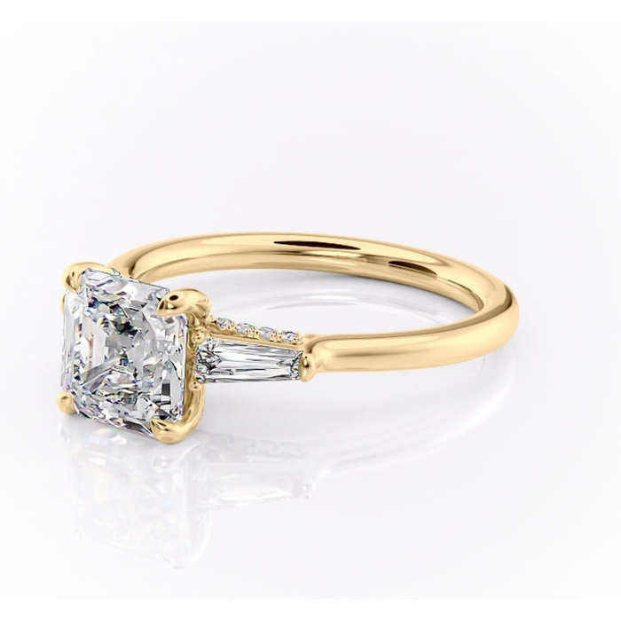 Inel de logodnă Ysella din aur Galben 14kt cu moissanite tăietură asscher – Montură cu trei pietre rafinată pentru profil înalt | Personalizează și configurează gratuit online [7]