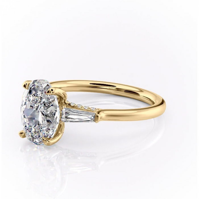 Inel de logodnă Ysella din aur Galben 14kt cu moissanite tăietură ovală – Montură cu trei pietre rafinată pentru profil înalt | Personalizează și configurează gratuit online [7]