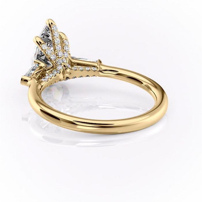 Inel de logodnă Ysella din aur Galben 14kt cu moissanite tăietură pară – Montură cu trei pietre rafinată pentru profil înalt | Personalizează și configurează gratuit online [4]