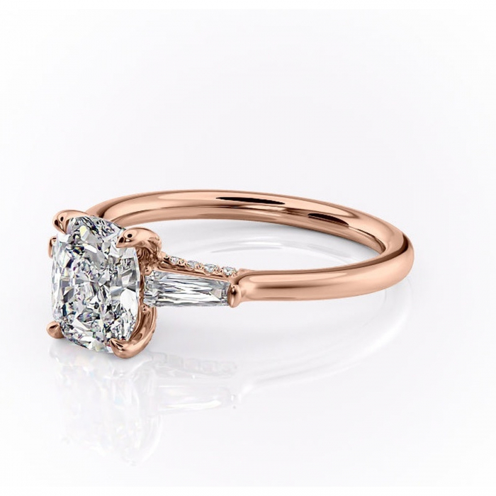 Inel de logodnă Ysella din aur Rose 14kt cu moissanite tăietură asscher – Montură cu trei pietre rafinată pentru profil înalt | Personalizează și configurează gratuit online [7]