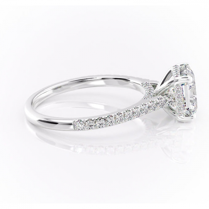 Inel de logodnă Zella din aur Alb 14kt cu moissanite tăietură asscher – Montură pavé rafinată pentru profil înalt | Personalizează și configurează gratuit online [2]
