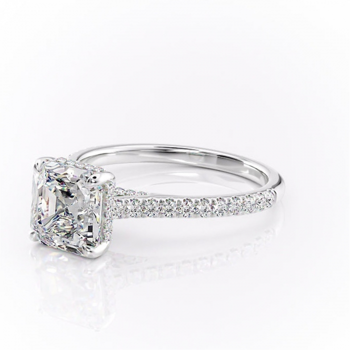 Inel de logodnă Zella din aur Alb 14kt cu moissanite tăietură asscher – Montură pavé rafinată pentru profil înalt | Personalizează și configurează gratuit online [7]