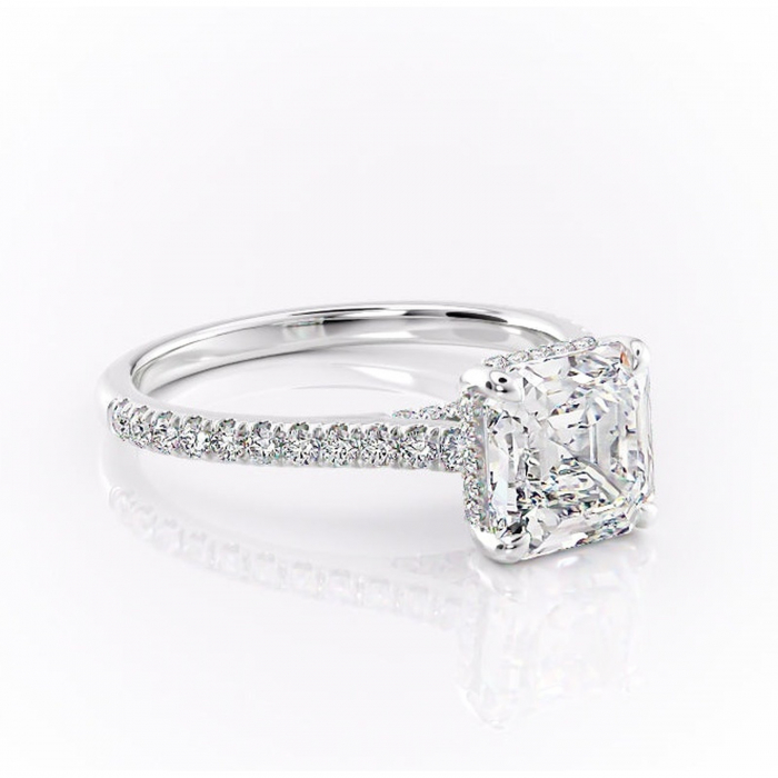 Inel de logodnă Zella din aur Alb 14kt cu moissanite tăietură asscher – Montură pavé rafinată pentru profil înalt | Personalizează și configurează gratuit online [1]