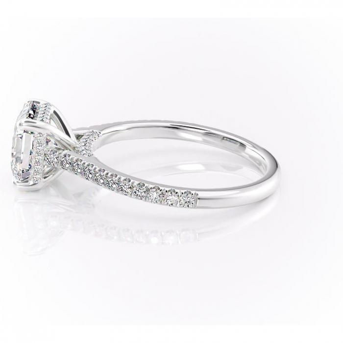 Inel de logodnă Zella din aur Alb 14kt cu moissanite tăietură asscher – Montură pavé rafinată pentru profil înalt | Personalizează și configurează gratuit online [6]