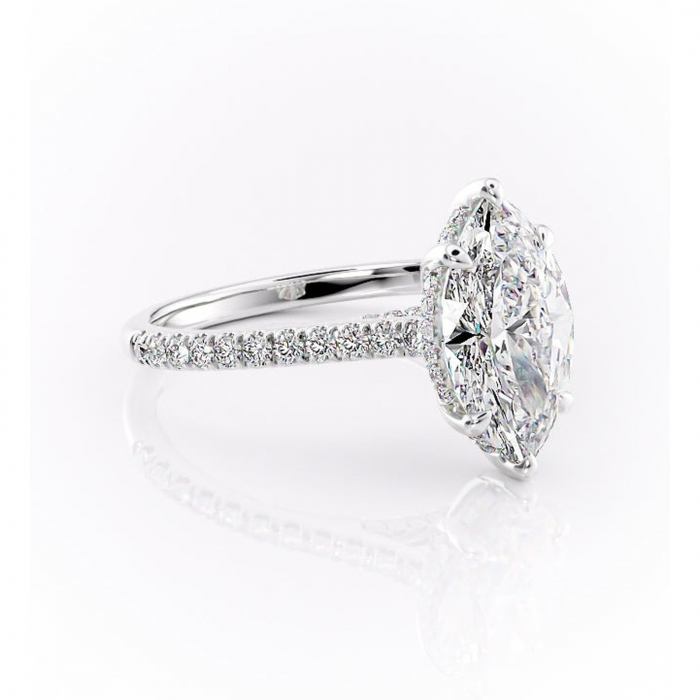 Inel de logodnă Zella din aur Alb 14kt cu moissanite tăietură marquise – Montură pavé rafinată pentru profil înalt | Personalizează și configurează gratuit online [1]