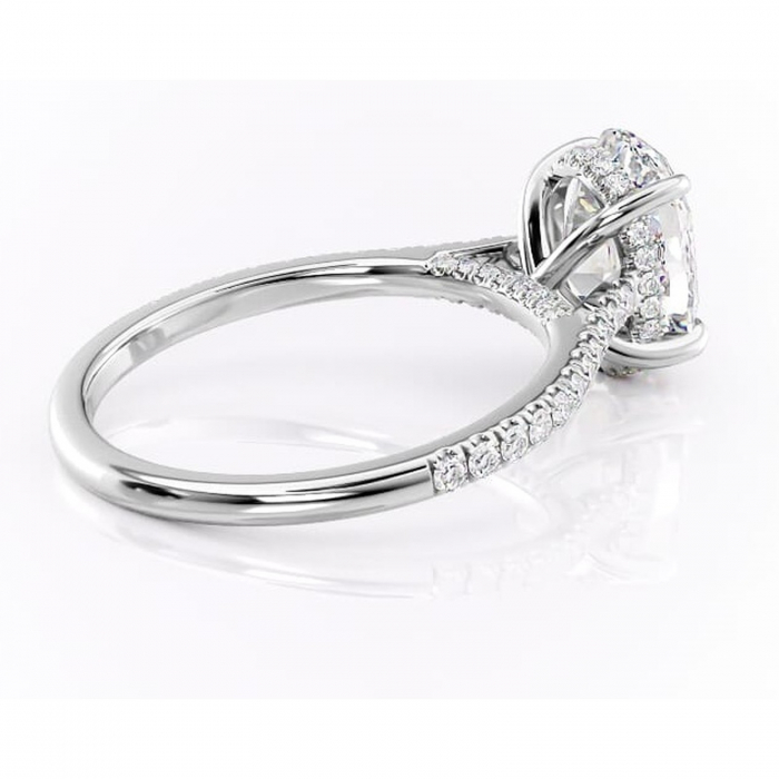 Inel de logodnă Zella din aur Alb 14kt cu moissanite tăietură ovală – Montură pavé rafinată pentru profil înalt | Personalizează și configurează gratuit online [3]