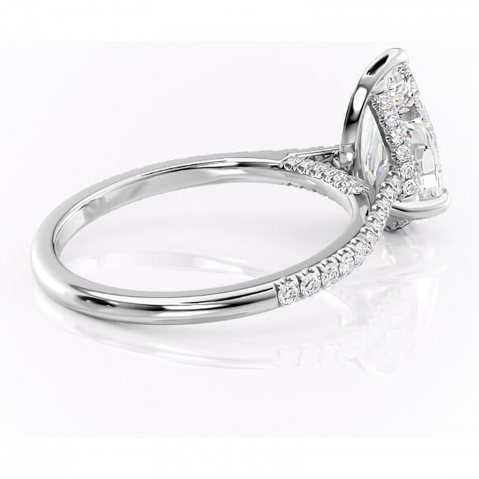 Inel de logodnă Zella din aur Alb 14kt cu moissanite tăietură pară – Montură pavé rafinată pentru profil înalt | Personalizează și configurează gratuit online [3]