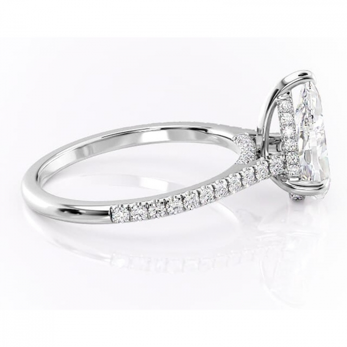 Inel de logodnă Zella din aur Alb 14kt cu moissanite tăietură pară – Montură pavé rafinată pentru profil înalt | Personalizează și configurează gratuit online [2]