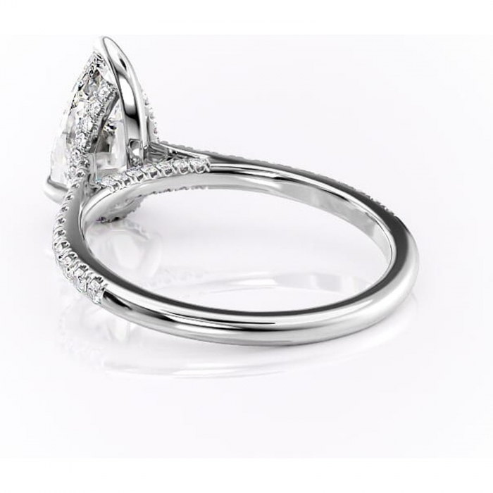 Inel de logodnă Zella din aur Alb 14kt cu moissanite tăietură pară – Montură pavé rafinată pentru profil înalt | Personalizează și configurează gratuit online [4]