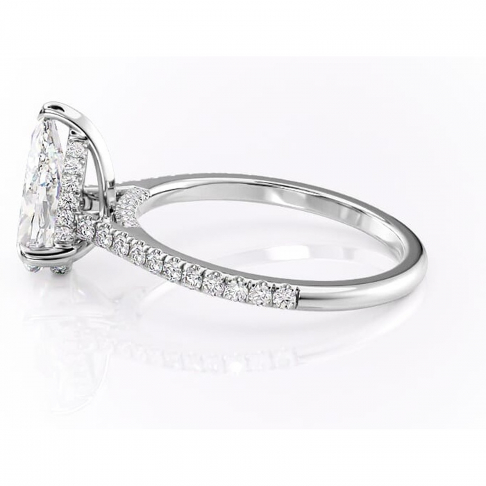 Inel de logodnă Zella din aur Alb 14kt cu moissanite tăietură pară – Montură pavé rafinată pentru profil înalt | Personalizează și configurează gratuit online [6]