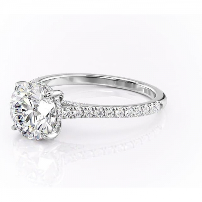 Inel de logodnă Zella din aur Alb 14kt cu moissanite tăietură rotundă – Montură pavé rafinată pentru profil înalt | Personalizează și configurează gratuit online [7]