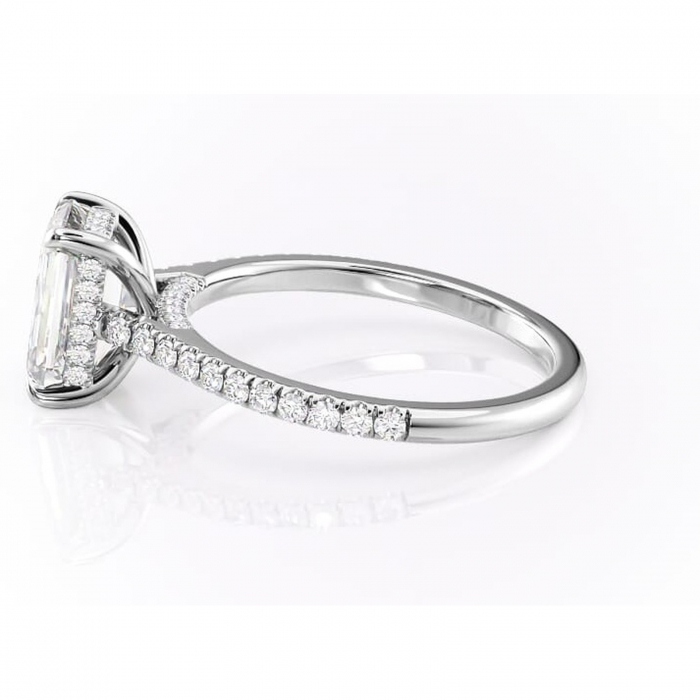 Inel de logodnă Zella din aur Alb 14kt cu moissanite tăietură smarald – Montură pavé rafinată pentru profil înalt | Personalizează și configurează gratuit online [6]