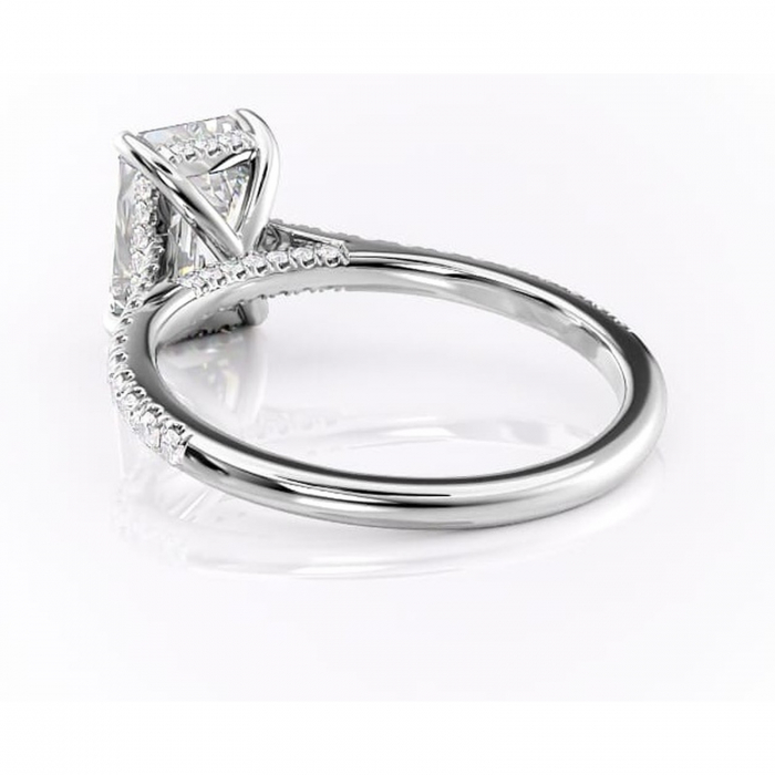 Inel de logodnă Zella din aur Alb 14kt cu moissanite tăietură smarald – Montură pavé rafinată pentru profil înalt | Personalizează și configurează gratuit online [4]