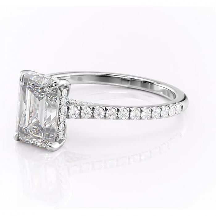 Inel de logodnă Zella din aur Alb 14kt cu moissanite tăietură smarald – Montură pavé rafinată pentru profil înalt | Personalizează și configurează gratuit online [7]