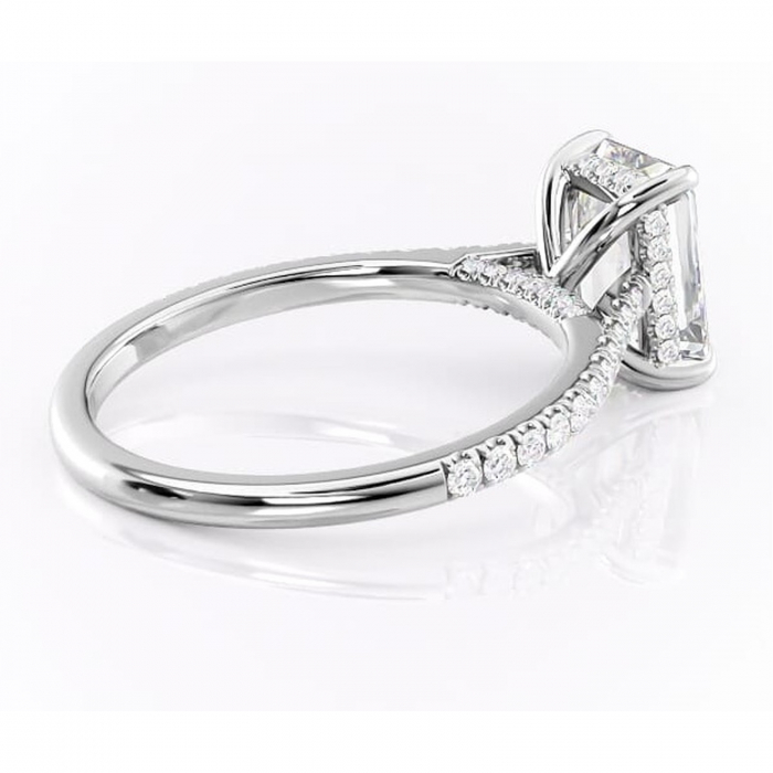 Inel de logodnă Zella din aur Alb 14kt cu moissanite tăietură smarald – Montură pavé rafinată pentru profil înalt | Personalizează și configurează gratuit online [3]