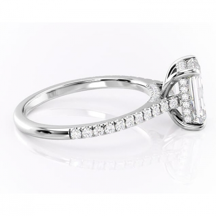 Inel de logodnă Zella din aur Alb 14kt cu moissanite tăietură smarald – Montură pavé rafinată pentru profil înalt | Personalizează și configurează gratuit online [2]