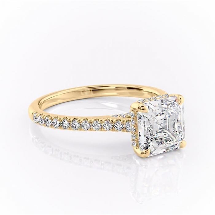 Inel de logodnă Zella din aur Galben 14kt cu moissanite tăietură asscher – Montură pavé rafinată pentru profil înalt | Personalizează și configurează gratuit online [1]