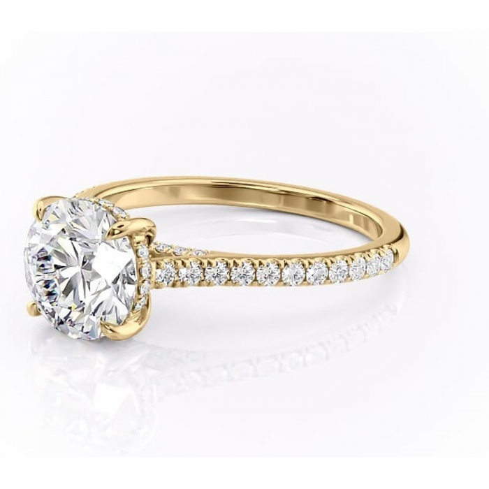 Inel de logodnă Zella din aur Galben 14kt cu moissanite tăietură rotundă – Montură pavé rafinată pentru profil înalt | Personalizează și configurează gratuit online [7]