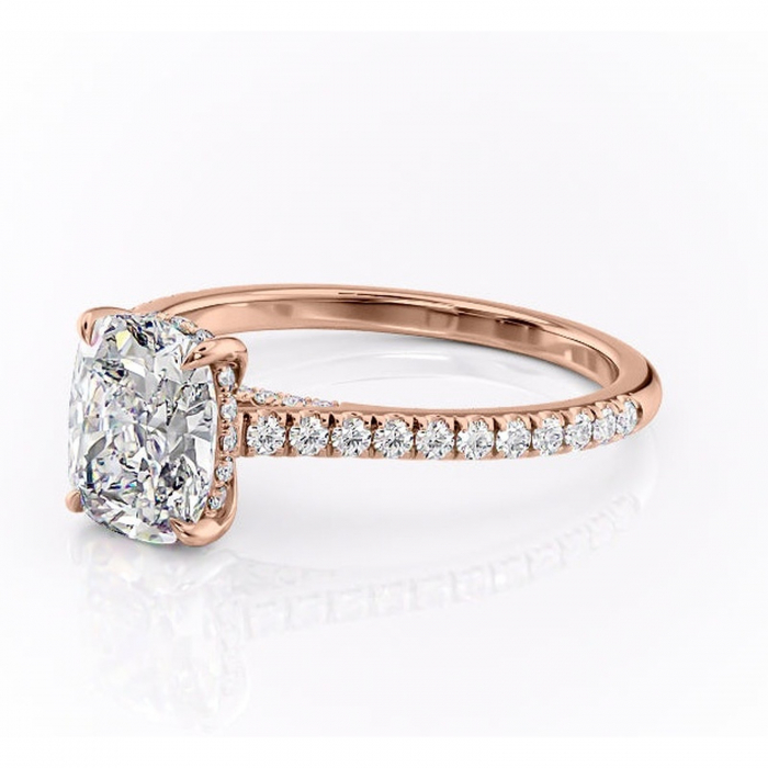 Inel de logodnă Zella din aur Rose 14kt cu moissanite tăietură asscher – Montură pavé rafinată pentru profil înalt | Personalizează și configurează gratuit online [7]