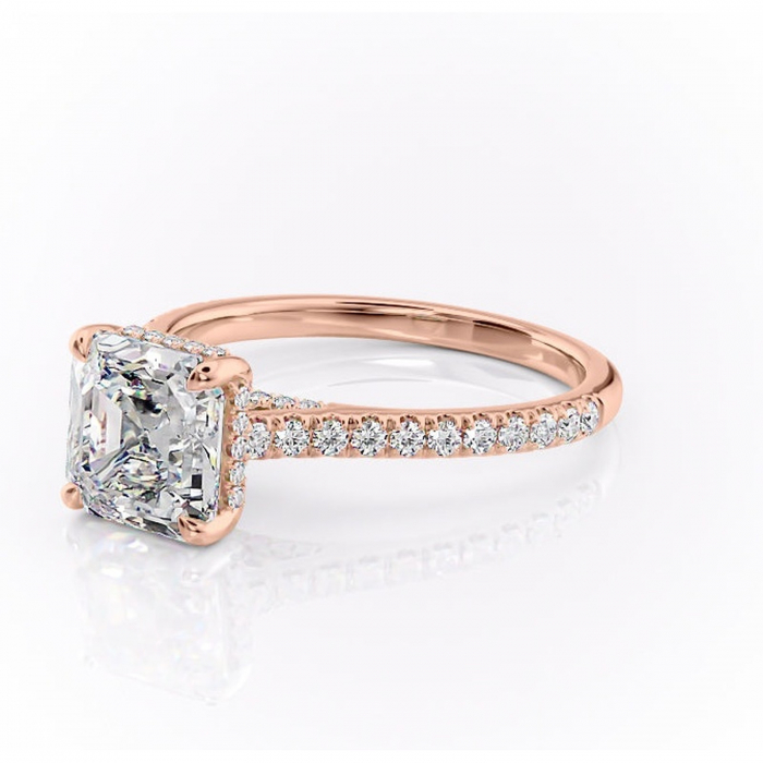 Inel de logodnă Zella din aur Rose 14kt cu moissanite tăietură asscher – Montură pavé rafinată pentru profil înalt | Personalizează și configurează gratuit online [7]