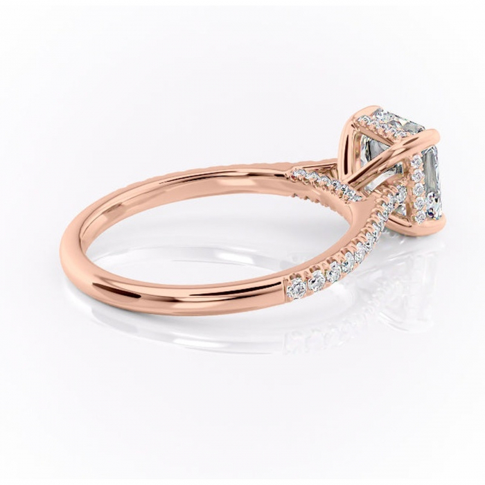 Inel de logodnă Zella din aur Rose 14kt cu moissanite tăietură asscher – Montură pavé rafinată pentru profil înalt | Personalizează și configurează gratuit online [3]