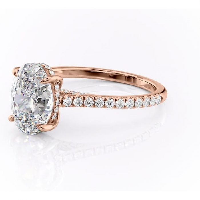 Inel de logodnă Zella din aur Rose 14kt cu moissanite tăietură ovală – Montură pavé rafinată pentru profil înalt | Personalizează și configurează gratuit online [7]