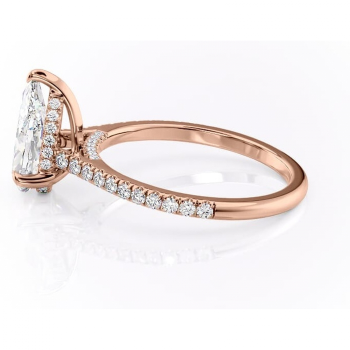 Inel de logodnă Zella din aur Rose 18kt cu moissanite tăietură pară – Montură pavé rafinată pentru profil înalt | Personalizează și configurează gratuit online [6]
