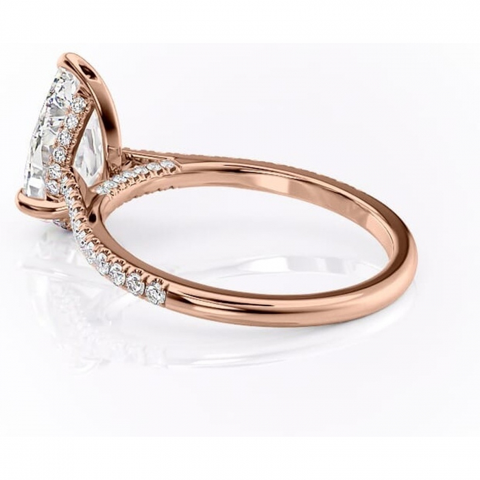 Inel de logodnă Zella din aur Rose 18kt cu moissanite tăietură pară – Montură pavé rafinată pentru profil înalt | Personalizează și configurează gratuit online [5]
