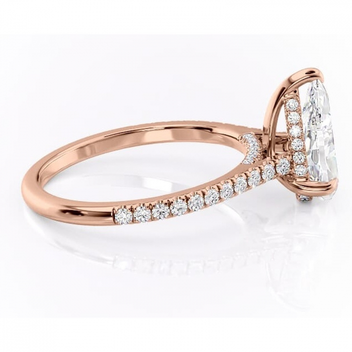Inel de logodnă Zella din aur Rose 18kt cu moissanite tăietură pară – Montură pavé rafinată pentru profil înalt | Personalizează și configurează gratuit online [2]