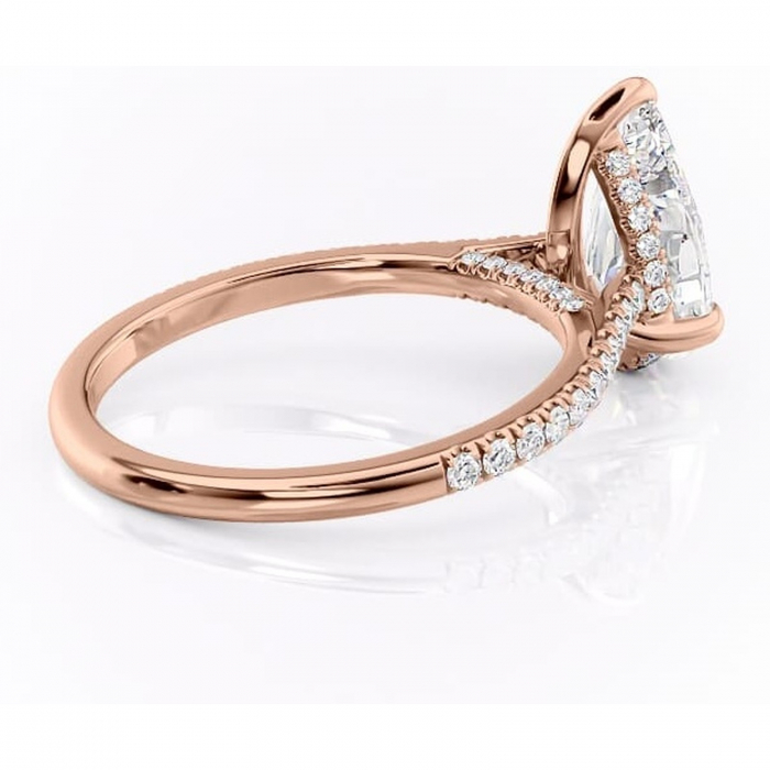 Inel de logodnă Zella din aur Rose 18kt cu moissanite tăietură pară – Montură pavé rafinată pentru profil înalt | Personalizează și configurează gratuit online [3]