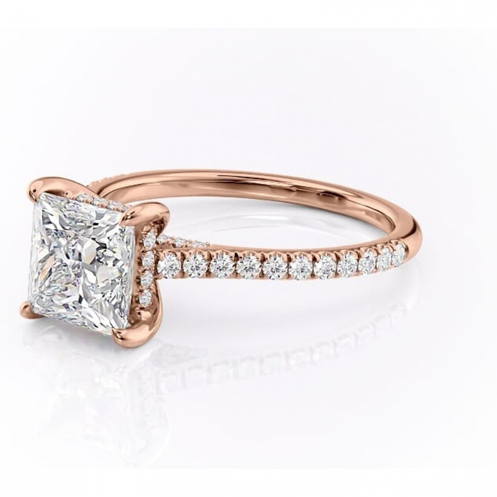 Inel de logodnă Zella din aur Rose 14kt cu moissanite tăietură princess – Montură pavé rafinată pentru profil înalt | Personalizează și configurează gratuit online [7]