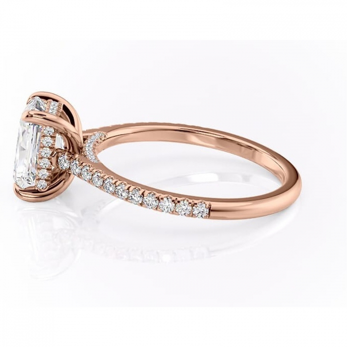 Inel de logodnă Zella din aur Rose 14kt cu moissanite tăietură radiantă – Montură pavé rafinată pentru profil înalt | Personalizează și configurează gratuit online [6]