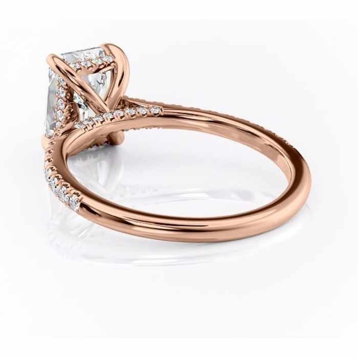 Inel de logodnă Zella din aur Rose 14kt cu moissanite tăietură radiantă – Montură pavé rafinată pentru profil înalt | Personalizează și configurează gratuit online [4]