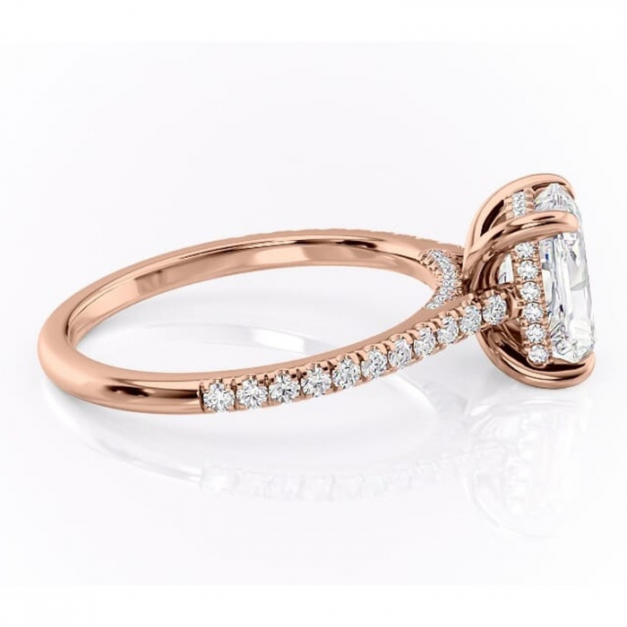 Inel de logodnă Zella din aur Rose 14kt cu moissanite tăietură radiantă – Montură pavé rafinată pentru profil înalt | Personalizează și configurează gratuit online [2]