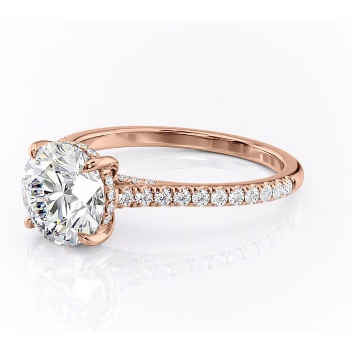 Inel de logodnă Zella din aur Rose 14kt cu moissanite tăietură rotundă – Montură pavé rafinată pentru profil înalt | Personalizează și configurează gratuit online [7]