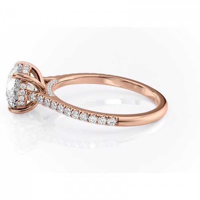Inel de logodnă Zella din aur Rose 14kt cu moissanite tăietură rotundă – Montură pavé rafinată pentru profil înalt | Personalizează și configurează gratuit online [6]