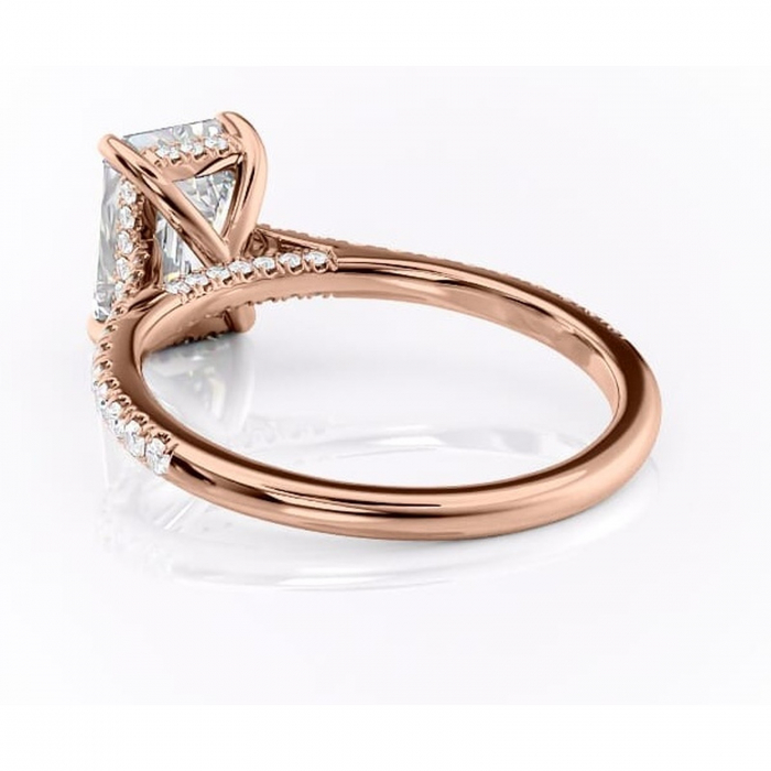 Inel de logodnă Zella din aur Rose 14kt cu moissanite tăietură smarald – Montură pavé rafinată pentru profil înalt | Personalizează și configurează gratuit online [4]